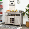 Grey Wood Sideboard Buffet Server Cabinet with Wine Rack and Storage Shelf