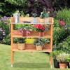 Solid Wood Outdoor Garden Bench Table with Bottom Storage Shelves and Metal Top