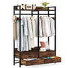 Heavy Duty Brown Black Garment Rack Clothes Hanging Rod with 4 Storage Drawers