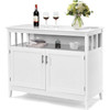 White Wood 2-Door Dining Buffet Sideboard Cabinet with Open Storage Shelf