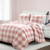 Twin Size Plaid Soft Faux Fur Comforter Set in Pink Blush