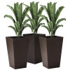 Set of 3 - Brown Faux Rattan Plastic Tall Large Flower Pots
