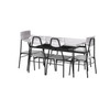 Modern 6-Piece Dining Set with Grey Wood Top Table 4 Chairs and Storage Bench