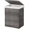 Grey Rattan Plastic Laundry Hamper Basket w/ Lid and Removable Cotton Liner Bag