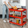 Red Steel Frame Kitchen Serving Utility Cart on Wheels with 2 Bottom Shelves