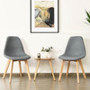 Set of 2 Mid-Century Modern Gray Linen Upholstered Dining Chair with Wood Legs