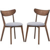 Set of 2 Mid-Century Modern Curved Back Wood Dining Chair Grey Upholstered Seat