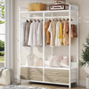 Freestanding White Oak Garment Rack Clothes Hanging Rod with 4 Storage Drawers