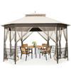 Outdoor 10 x 12 Ft Octagon Gazebo with Mosquito Net Sidewalls and Beige Canopy