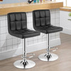 Set of 2 Modern Adjustable Height Bar Stools with Black PU Leather Swivel Seat