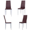 Set of 4 Modern High Back Brown PVC Leather Dining Chairs with Metal Legs