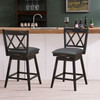 Set of 2 Black Wood 24-in Counter Height Farmhouse Swivel Cushion Seat Barstools