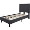 Twin Dark Gray Fabric Upholstered Platform Bed with Button Tufted Headboard