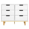 Modern Mid-Century Style 6-Drawer Double Dresser in White Natural Wood Finish