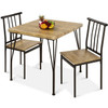 Modern 3-Piece Metal Frame Dining Set with Wood Top Table and 2 Chairs