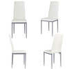 Set of 4 Modern High Back White PVC Leather Dining Chairs with Metal Legs