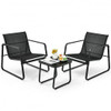 3 Pieces Patio Bistro Furniture Set with Glass Top Table Garden Deck-Black