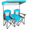 Portable Folding Camping Canopy Chairs with Cup Holder-Blue
