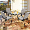 35 Inch Patio Dining Square Tempered Glass Table with Umbrella Hole