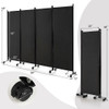 4-Panel Folding Room Divider 6 Feet Rolling Privacy Screen with Lockable Wheels-Black