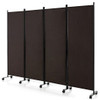 4-Panel Folding Room Divider 6 Feet Rolling Privacy Screen with Lockable Wheels-Black