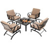 5 Pieces Patio Rocking Chairs and 4-in-1 Fire Pit Table with Fire Poker