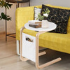 Birch Wood White Side Table TV Tray with Storage Bag