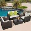 4 Pieces Brown Wicker Rattan Sofa Furniture Set Patio Garden Lawn Cushioned Seat