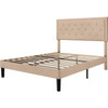 King size Beige Linen Platform Bed Frame with Button Tufted Headboard