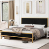 King size Gold Metal Platform Bed Frame with Black Velvet Upholstered Headboard