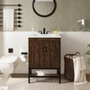 Modern Dark Brown Wood Bathroom Vanity with White Ceramic Sink