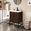 Modern Dark Brown Wood Bathroom Vanity with White Ceramic Sink