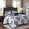 King/California King 4-Piece Black White Damask Comforter Set with Accent Pillow