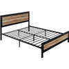 Queen Industrial Metal Wood Rivet Platform Bed Frame w/ Headboard and Footboard