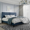 King size Modern Navy Blue Velvet Upholstered Platform Bed with Headboard