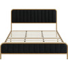 Queen Gold Metal Platform Bed Frame with Black Velvet Upholstered Headboard