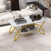 Modern White Faux Marble 2 Tier Coffee Table with Gold Finish Metal Curved Legs