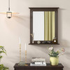 27-in x 22.5-in Bathroom Wall Mirror with Shelf in Dark Brown Wood Finish