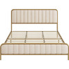 Queen size Gold Metal Platform Bed Frame with Off-White Upholstered Headboard