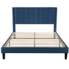 Full size Modern Navy Blue Velvet Upholstered Platform Bed with Headboard