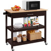 Black Kitchen Island Cart with Wood Top 2-Shelves Drawer and Locking Wheels