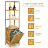 Bamboo Tower Hamper Organizer with 3-Tier Storage Shelves-Natural