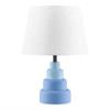Small Blue Desk Light Table Lamp with White Fabric Shade for Bedside Nightstand