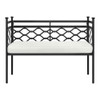 Outdoor Patio Black Metal Garden Bench with White Natural Seat Cushion