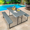 Grey Folding Picnic Table with 2 Benches Outdoor Patio Dining Set