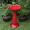Red Metal Outdoor Garden Patio Birdbath with Decorative Bird Leaf Figurines