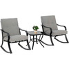 Outdoor 3-Piece Patio Furniture Table Rocking Chairs Set with Grey Cushions