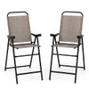 Patio Folding Bar Stool Set of 2 with Metal Frame and Footrest-Coffee