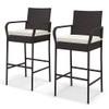 2/4 Pieces Outdoor PE Rattan Cushioned Barstool Set with Armrests-Set of 2