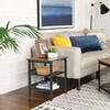Modern Industrial End Table Nightstand Black Metal Brown Wood Top Side Table